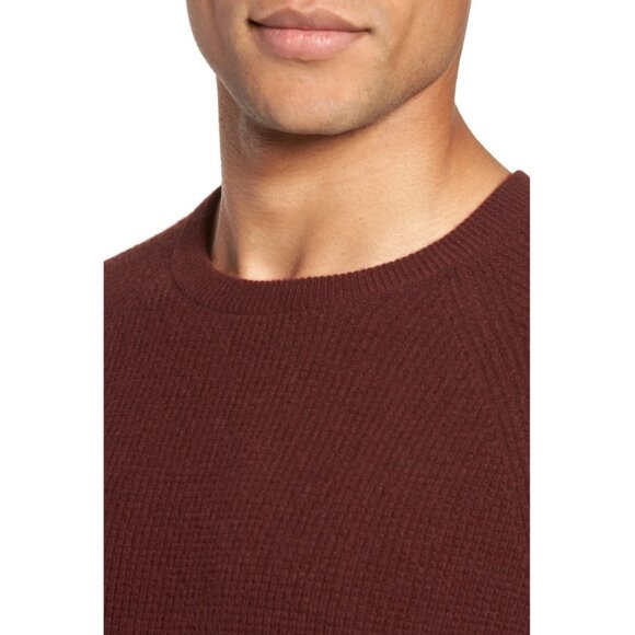 Nordstrom Men's Shop -100% Cashmere Waffle-Knit Crewneck in Dark Red, S oversize - Picture 7 of 11